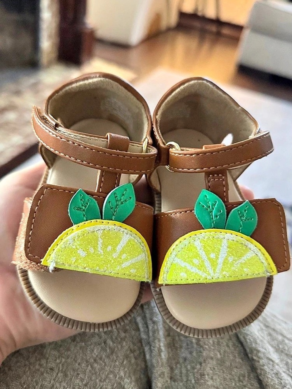 Wonder Nation Toddler Girls Fruit Sandals Lemon Fruit Sandals Brown & Yellow